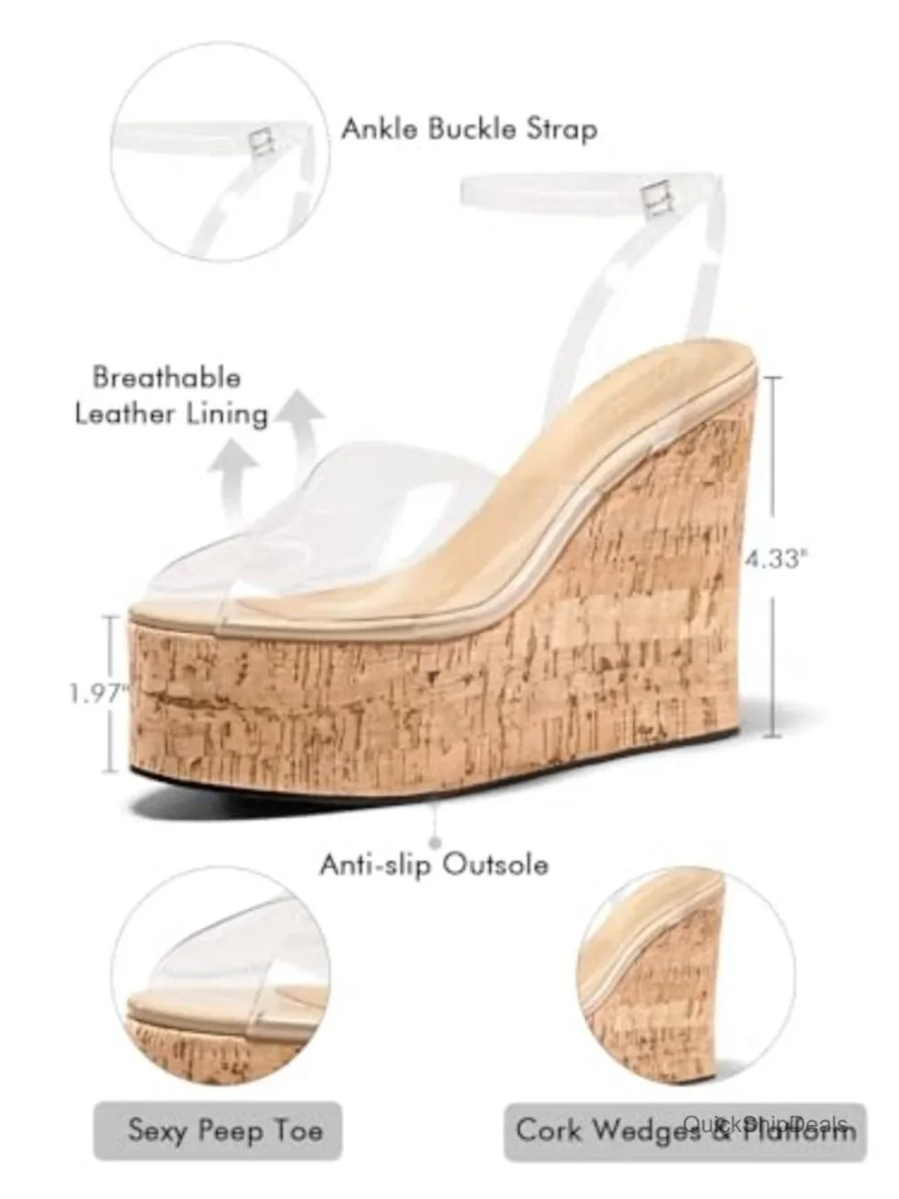 Women's Platform Wedge Peep Toe Sandals with Ankle Strap